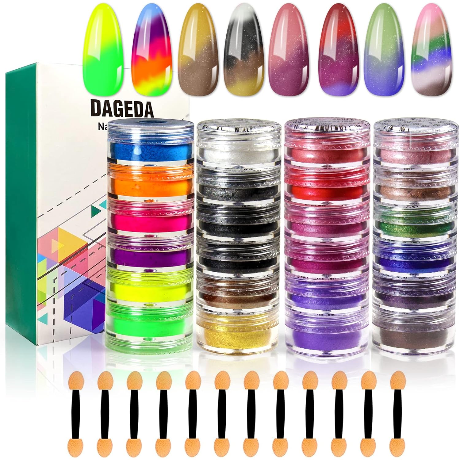 DAGEDA 24 Color Pigment Nail Powder, Colorful Iridescent Glitter Ultrafine Luminous Pearlescent High-Gloss Halo Powder, Nails Pigments Dust 3D DIY Nail Art Decoration（Color B ）