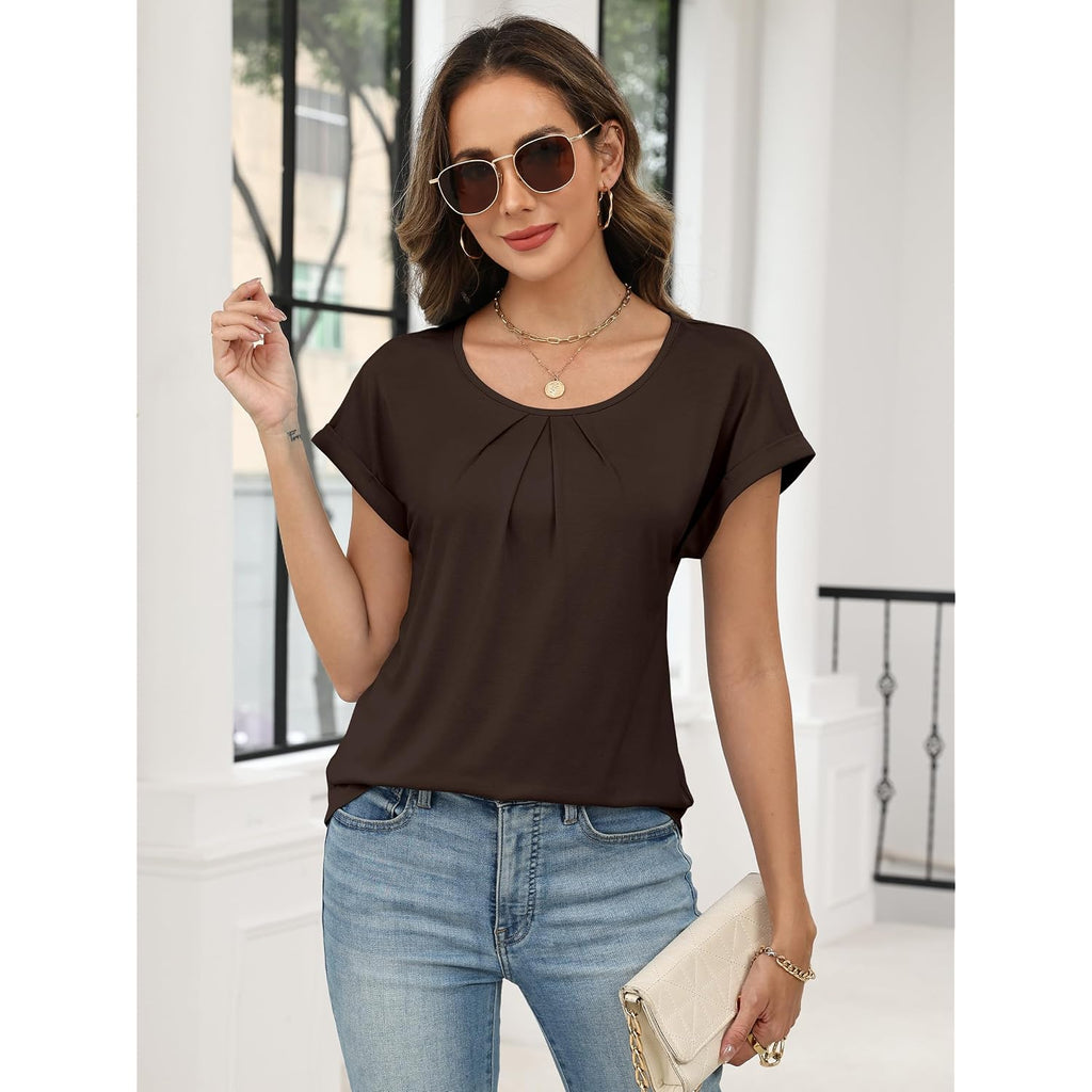Anrabess Women'S Short Sleeve Pleated T Shirts | Scoop Neck Breathable Tops, Business Casual Dressy Blouses, 2026 Summer Cute Fashion Clothes