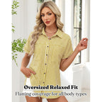 Button Down Shirt for Women Short Sleeve Blouses Dressy Casual Business Work Summer Vacation Tops Hawaii Shirts with Pockets