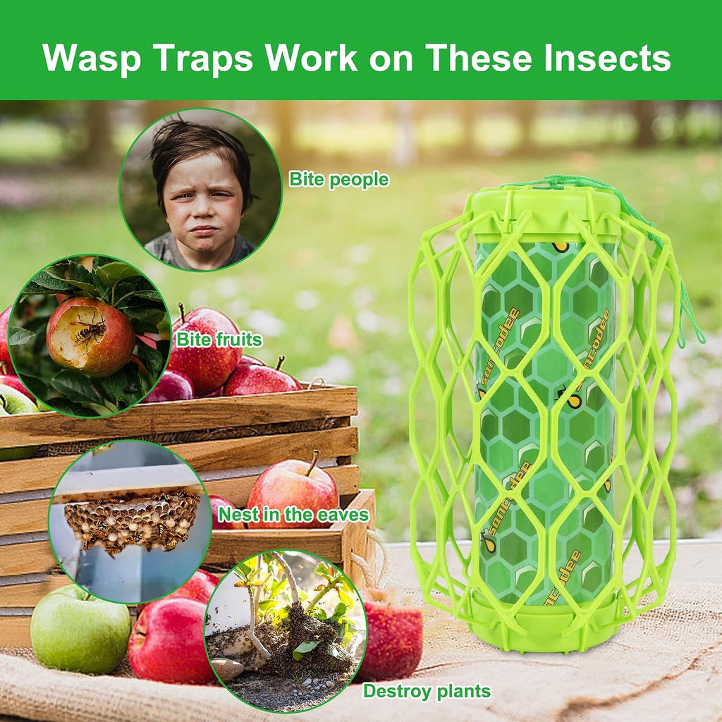 4 Pack Wasp Trap Outdoor Hanging, Carpenter Bee Catchers For Outside(Green) | Reusable Traps With 8 Sticky Refill Sheets, Bee Killer For Hornet Mud Dauber Yellow Jacket, Bug Catcher