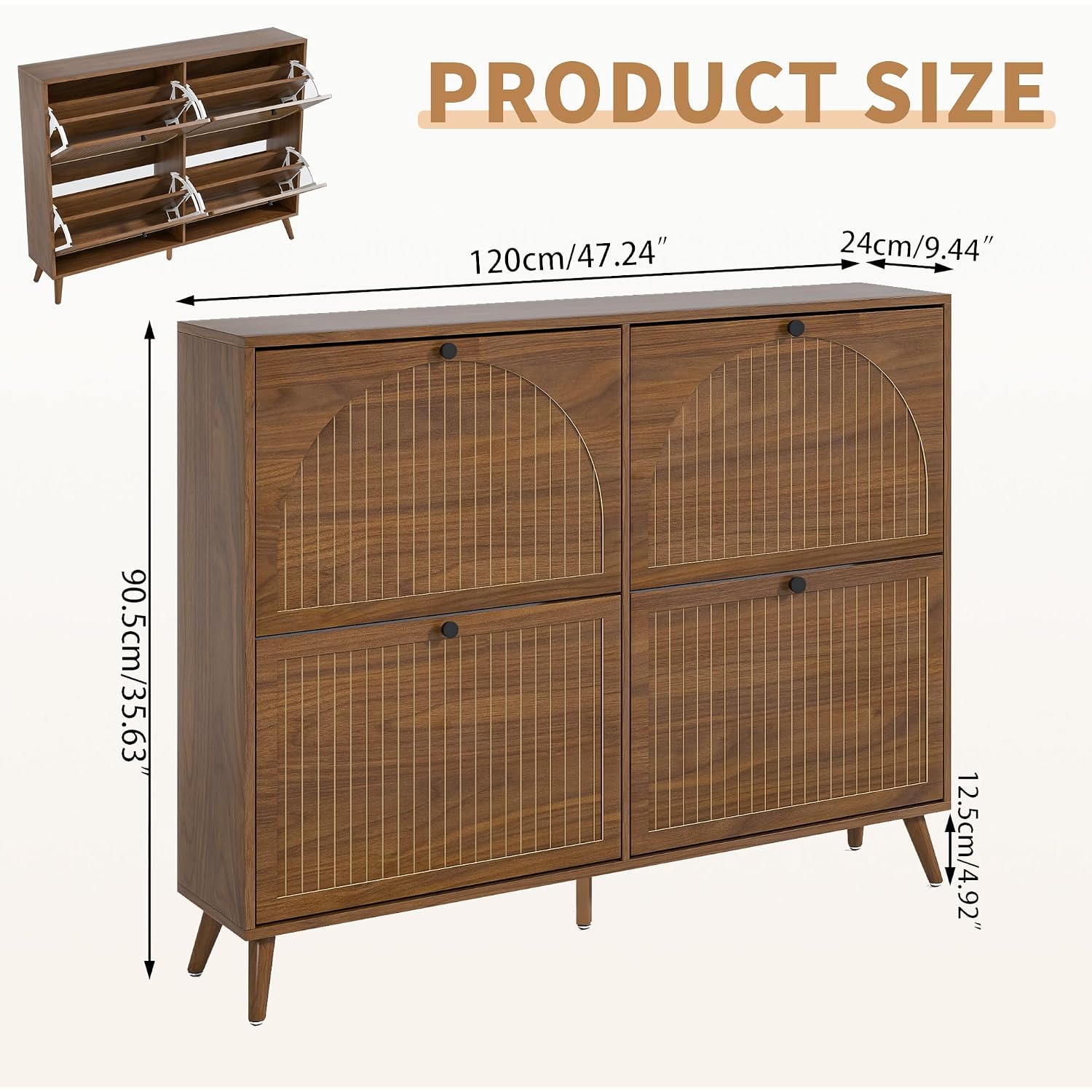 Fsbecl Shoe Storage Cabinet For Entryway With 4 Flip Drawers, Narrow Shoe Organizer With Fluted Panel, Freestanding Wood Hidden Shoe Cabinet
