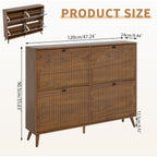 Fsbecl Shoe Storage Cabinet For Entryway With 4 Flip Drawers, Narrow Shoe Organizer With Fluted Panel, Freestanding Wood Hidden Shoe Cabinet