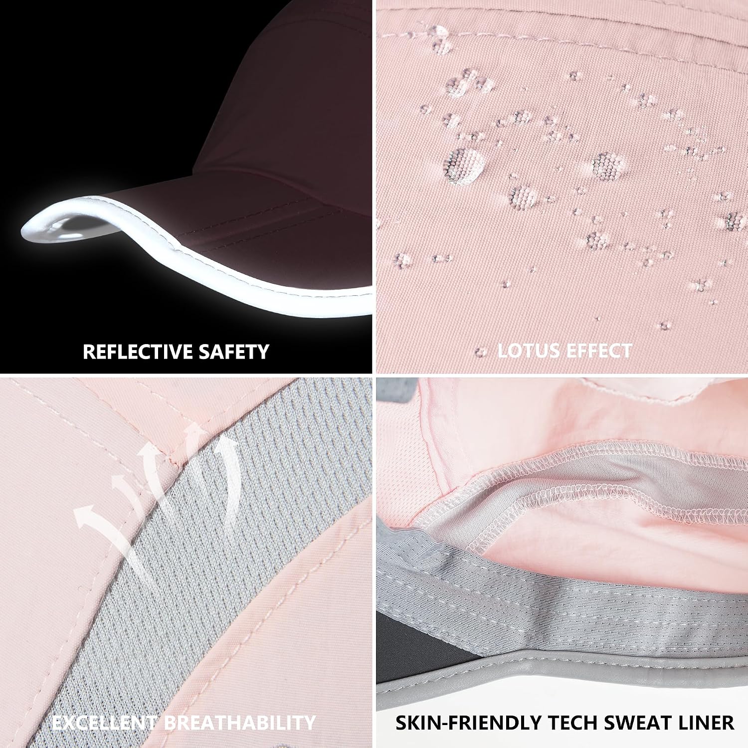 GADIEMKENSD Reflective Folding Outdoor Hat Unstructured Design UPF 50+ Sun Protection Sport Hats for Womens and Mens Light Pink