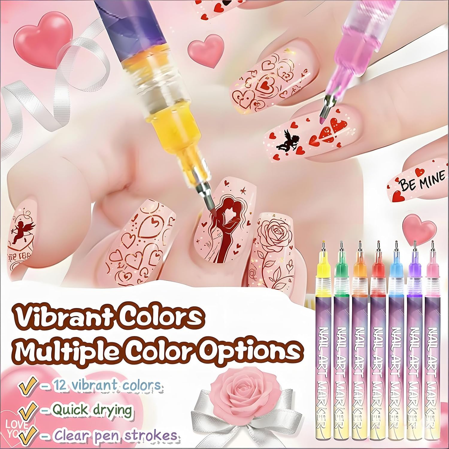 Nail Art Pens 12 Colors - 3D Quick-Dry Nail Art Markers for Kids, Girls, Drawing Painting Liner Brush for Painting, Drawing, Lines & Designs, Gifts for Women Girls