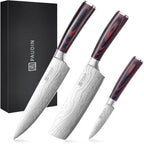 Paudin Kitchen Knife Set, 3 Piece High Carbon Stainless Steel Professional Chef Knife Set With Ultra Sharp Blade & Wooden Handle (Kitchen Knife Set 3 Pcs)