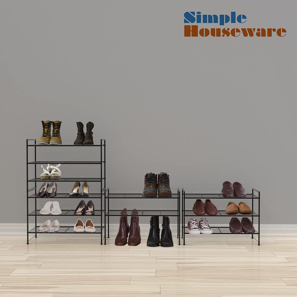 Simple Houseware 3-Tier Stackable Shoes Rack Storage Shelf, Black