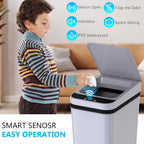 3Pack Bathroom Small Trash Can With Lid, 2.6 Gallon Touchless Automatic Garbage Can Slim Waterproof Motion Sensor Smart Trash Bin For Bedroom, Office, Living Room White/Black/Grey