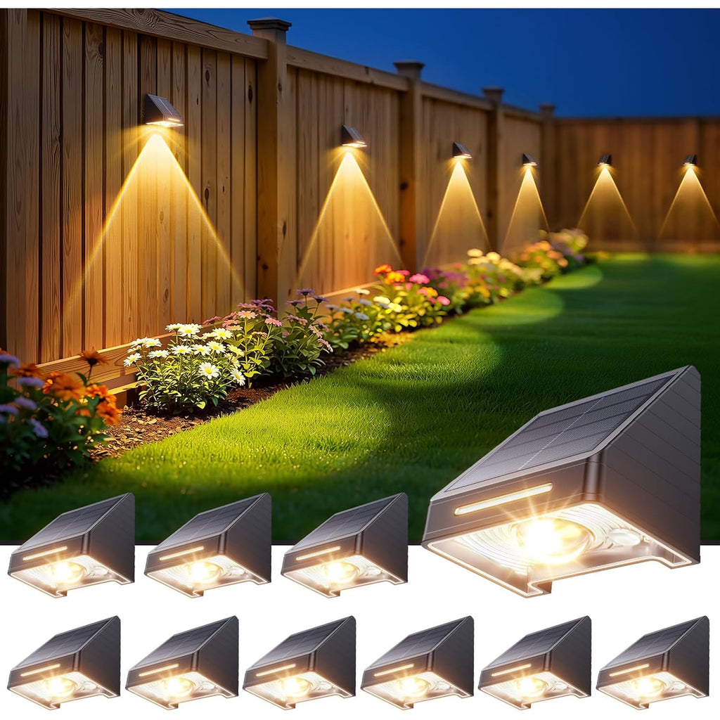 Kooper Solar Fence Lights Outdoor Waterproof 10 Pack, Solar Fence Lights With Ultra-Bright Led Lens, 10 Modes & 9 Colors Outdoor Solar Lights For Fence, Backyard, Railing, Patio, Wall, Step, Deck