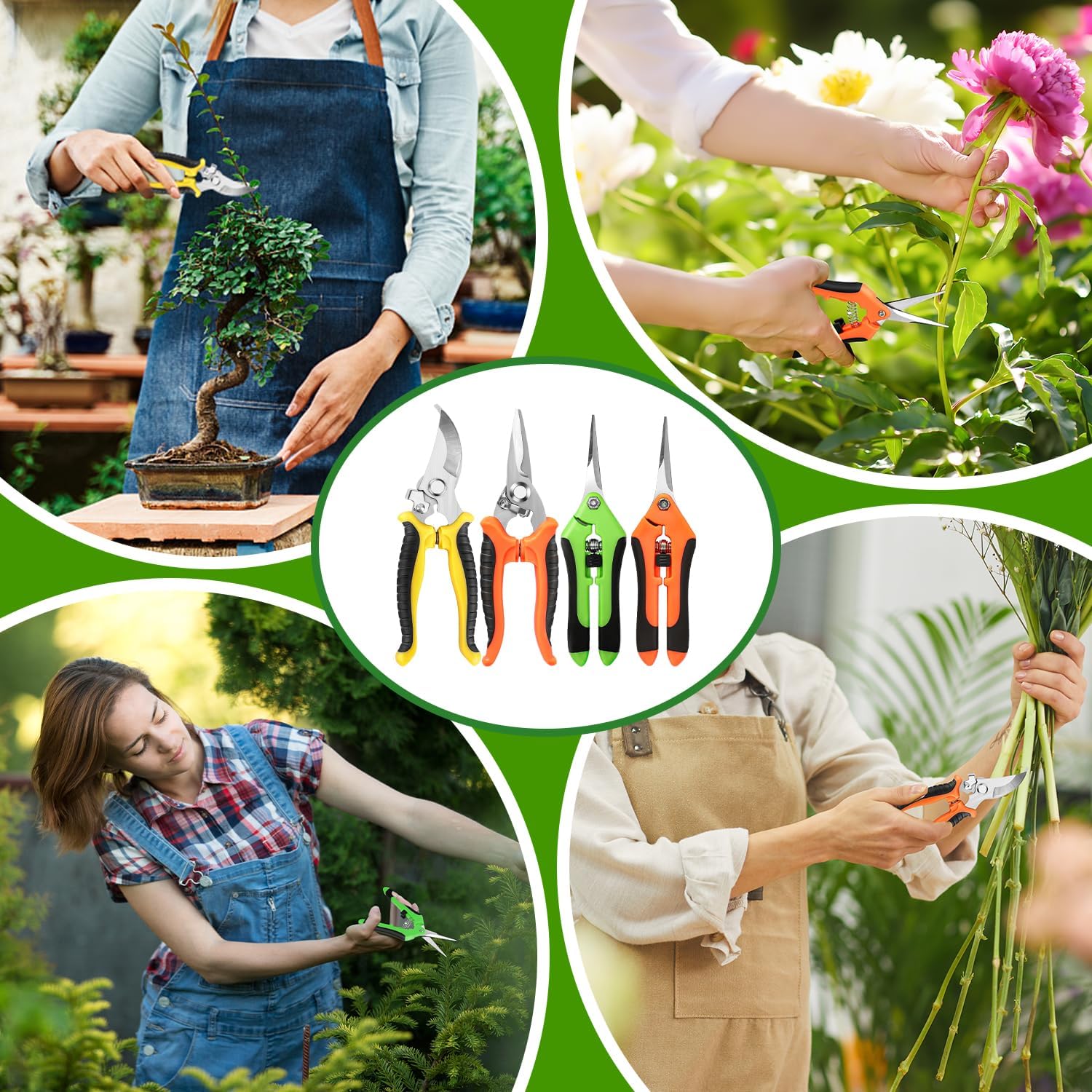 4 Pack Garden Pruning Shears, Stainless Steel Garden Shears, Gardening Shears, Garden Scissors, Clippers, Pruning Snips, Pruning Shears For Gardening Tools (4Pcs Yellow Orange Green)