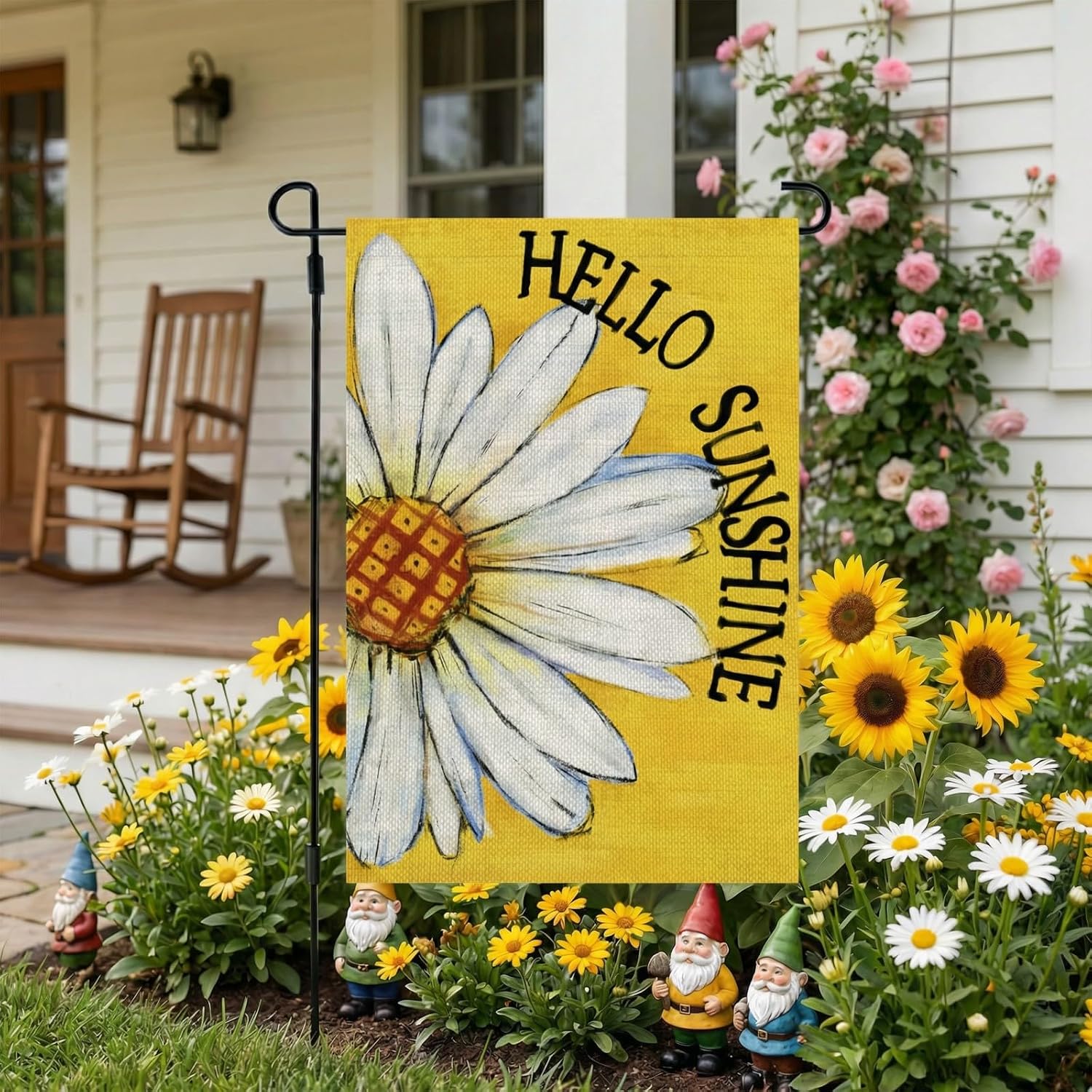 Summer Garden Flag Daisy Double Sided 12X18 Inches Small Burlap Seasonal Welcome Yard Porch Decoration For Outside (Yellow)