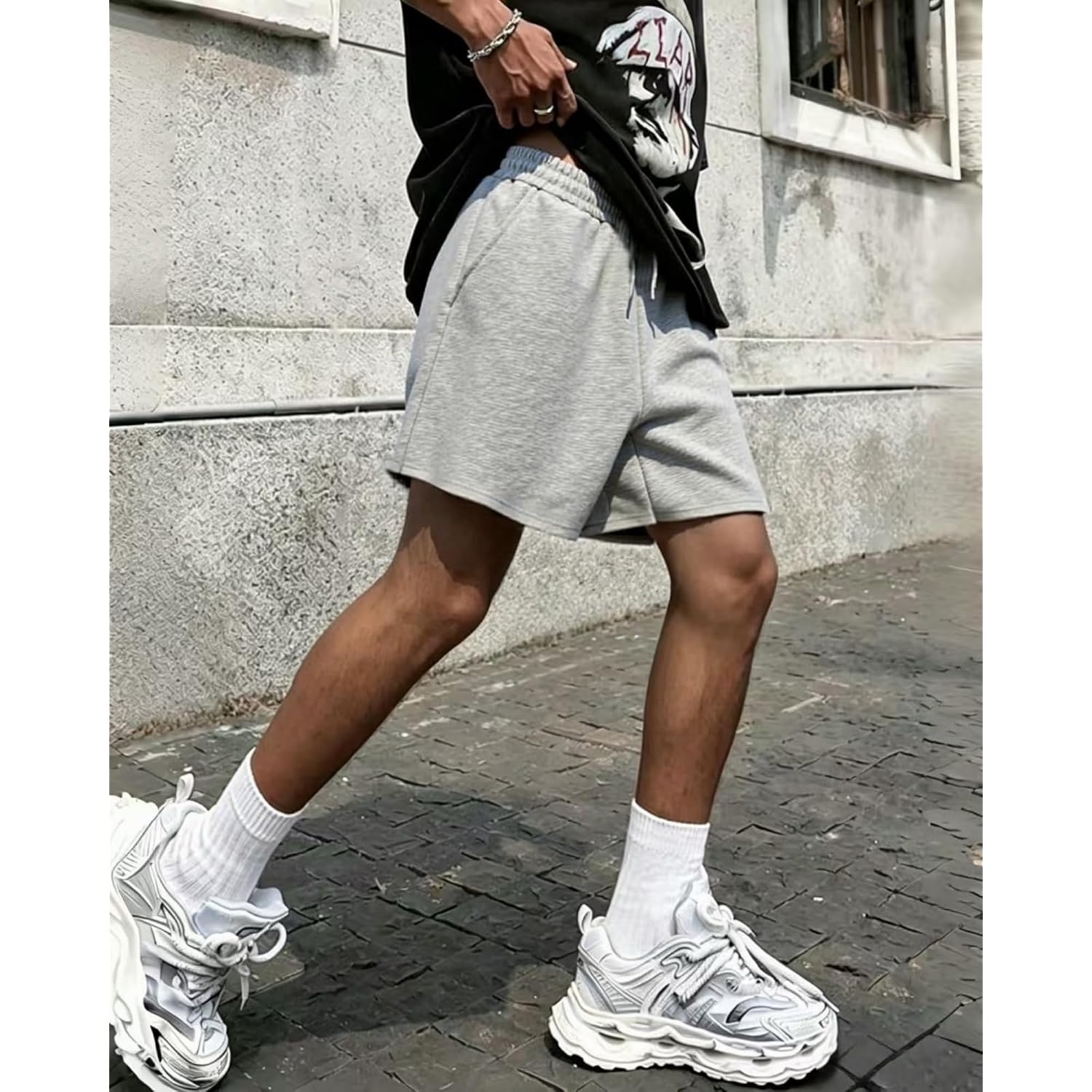 Men’S Baggy Sweat Shorts Above The Knee, Casual Gym Y2K Loose Fit Shorts With Drawstring Waist