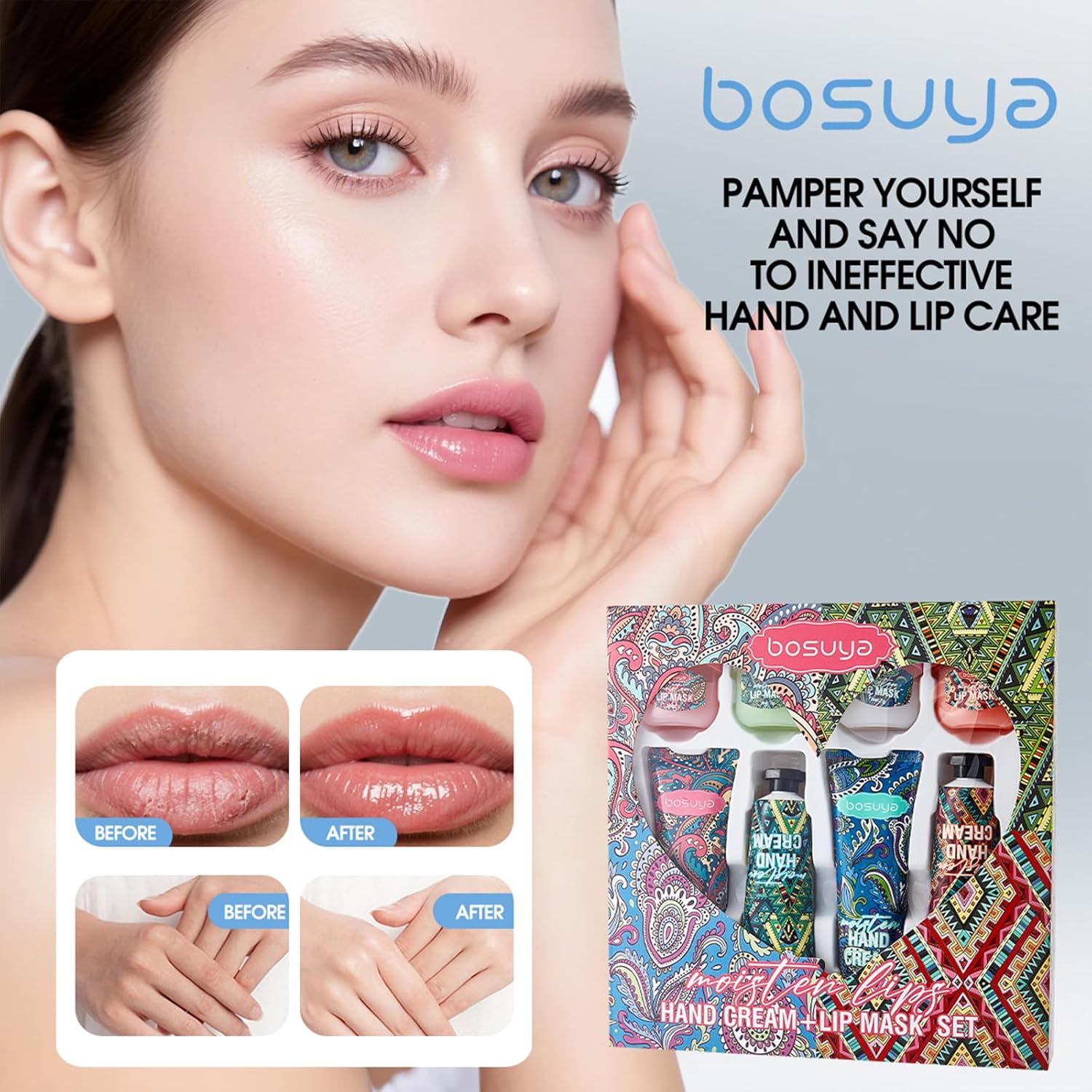 8-Piece Hand Cream & Lip Mask Set, Nourishing & Moisturizing for Dry Hands and Lips Gift Set