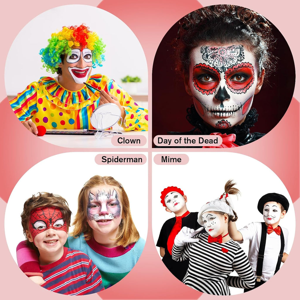 Goth White Foundation + Black Red Face Body Paint For Halloween Makeup, Face Painting Kit With Brushes Facepaint Set For Adults Clown Vampire Skull Sfx Make Up Costume Cosplay Party Theater Stage