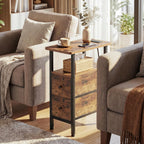 Narrow Nightstand With Charging Station, End Tables Living Room Set Of 2, Skinny Side Table With Fabric Drawers, Slim Sofa Table For Bedroom, Small Spaces, Couch, Rustic Brown, Hetndp02Pbr