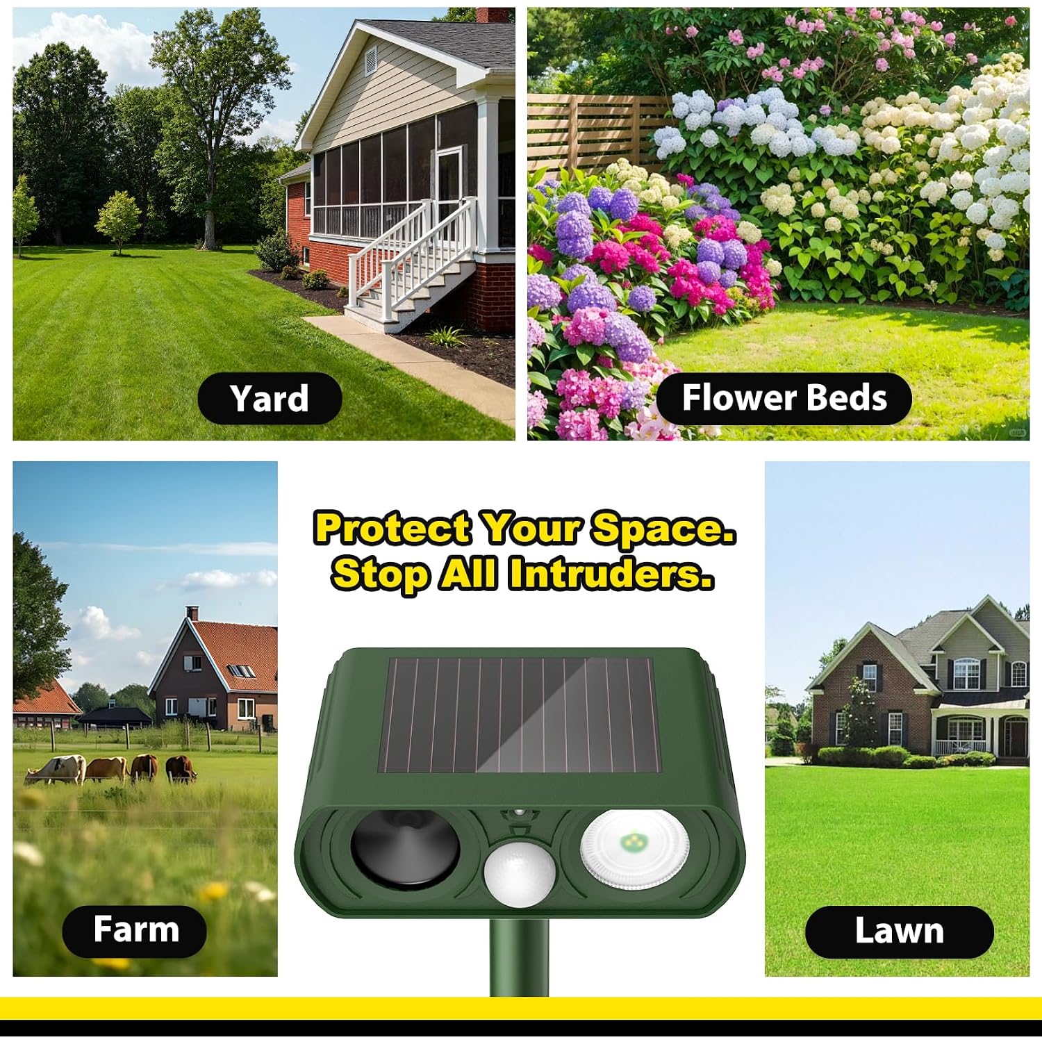 Solar Ultrasonic Animal Repellent Outdoor, Deer Repellent Devices Waterproof, Cat Squirrel Rabbit Dog Raccoon Deterrent Animal Repeller With Motion Detection, Keep Skunk Away For Yard, Green, 1 Pack