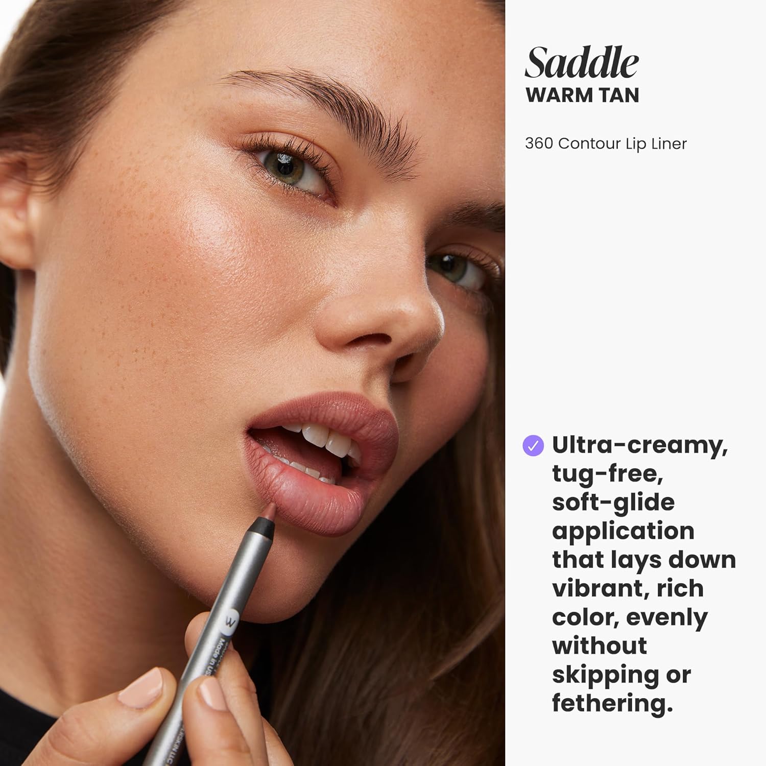 Wonderskin Lipliner Pencil - 360 Contour Lipliner, Long Lasting, Sharpenable, Waterproof and Transfer-Proof Brown Lip Liner Pencil (Saddle)