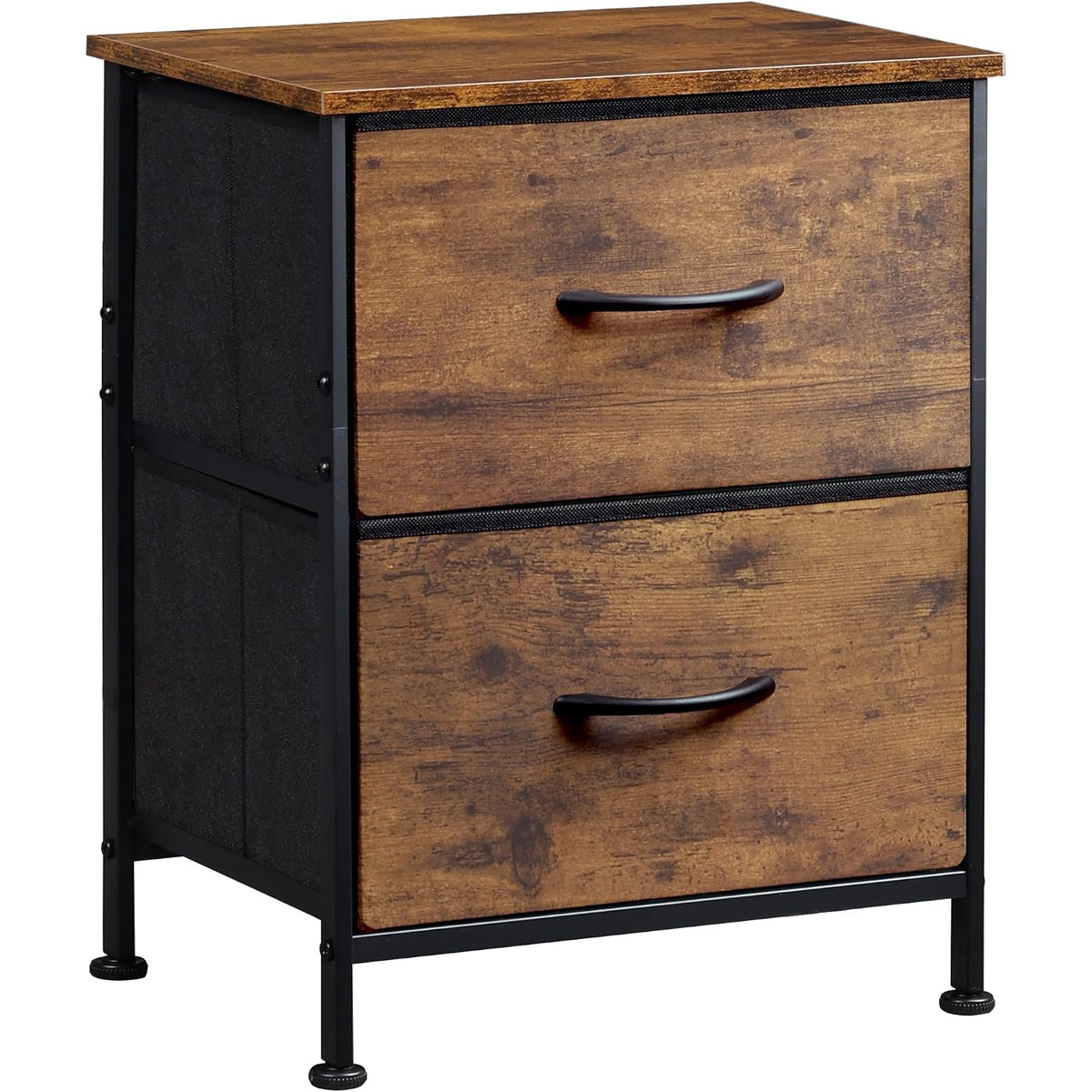 Wlive Night Stand, Small Dresser With 2 Drawers & Wooden Top, Nightstand With Fabric Bins, Bedside Table End Table For Bedroom, Closet, Entryway, College Dorm, Rustic Brown