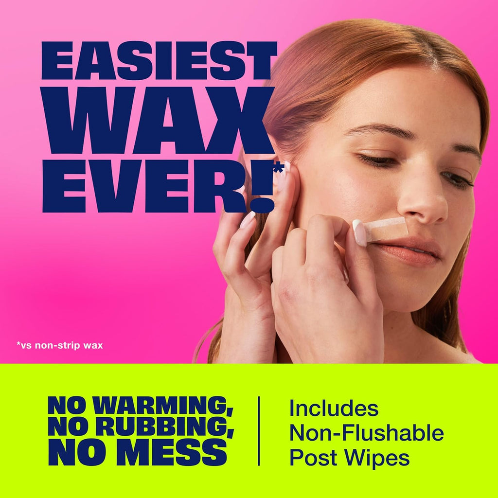 Nair Hair Remover Wax Ready Strips, Face and Bikini Hair Removal Wax Strips, Orchid and Cherry Blossom Extracts, Dermatologist Tested, Plus 4 Post Wipes, 40 Count