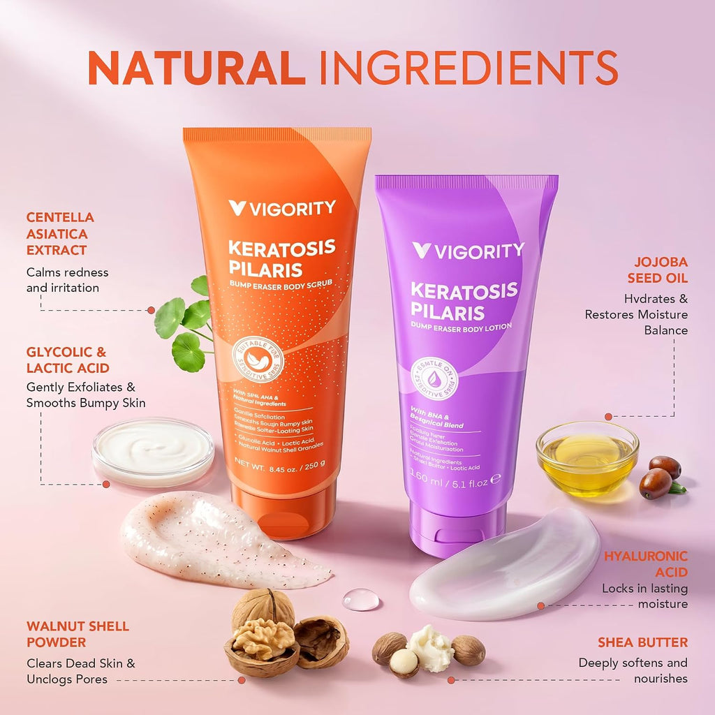 Kp Bump Eraser Body Scrub & Keratosis Pilaris Lotion Set With 10% Aha + Bha – Strawberry Legs Treatment For Women & Man - Exfoliates & Deeply Hydrates For Smoother Healthy-Looking Skin