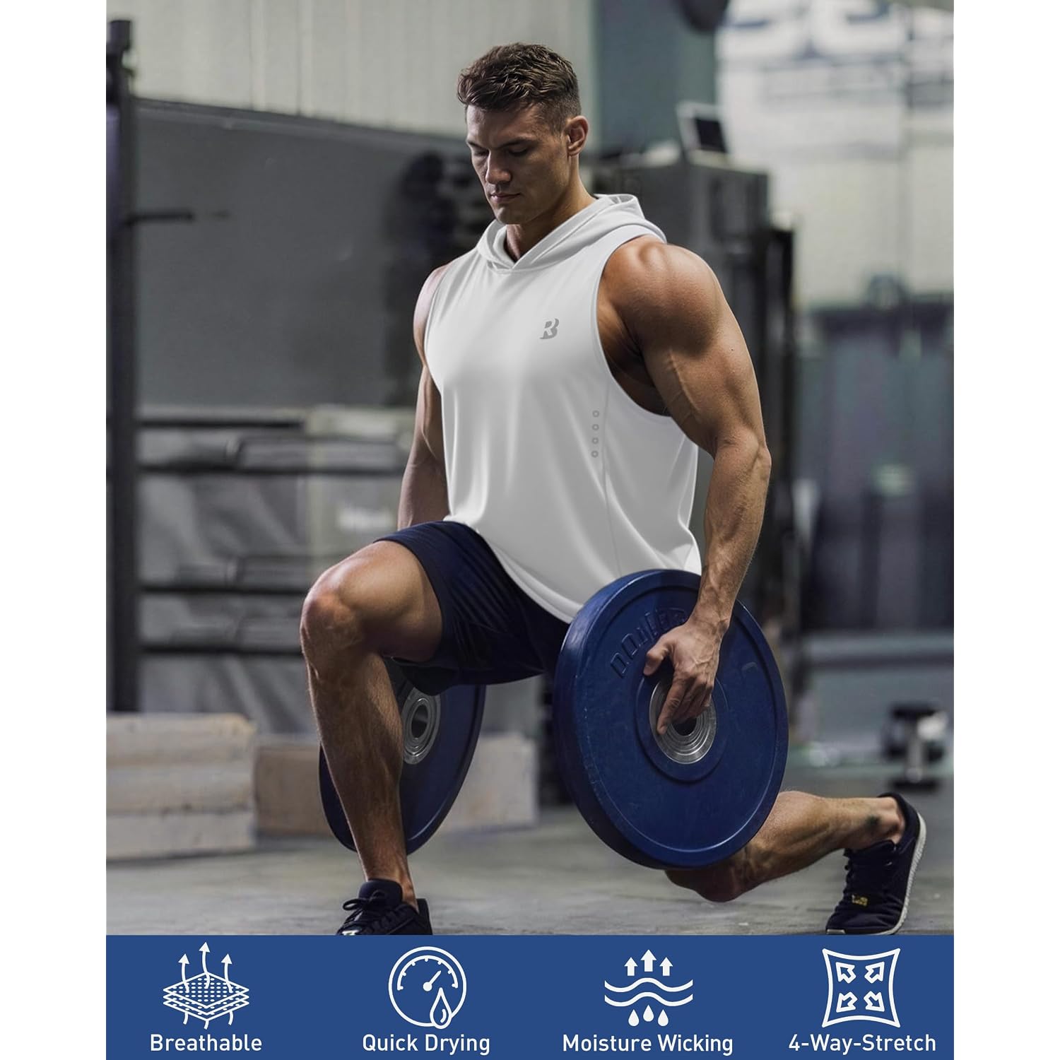Roadbox Men'S Workout Sleeveless Hoodie, Quick Dry Athletic Hooded Tank Tops, Lightweight Gym Running Muscle Cut Off T Shirts