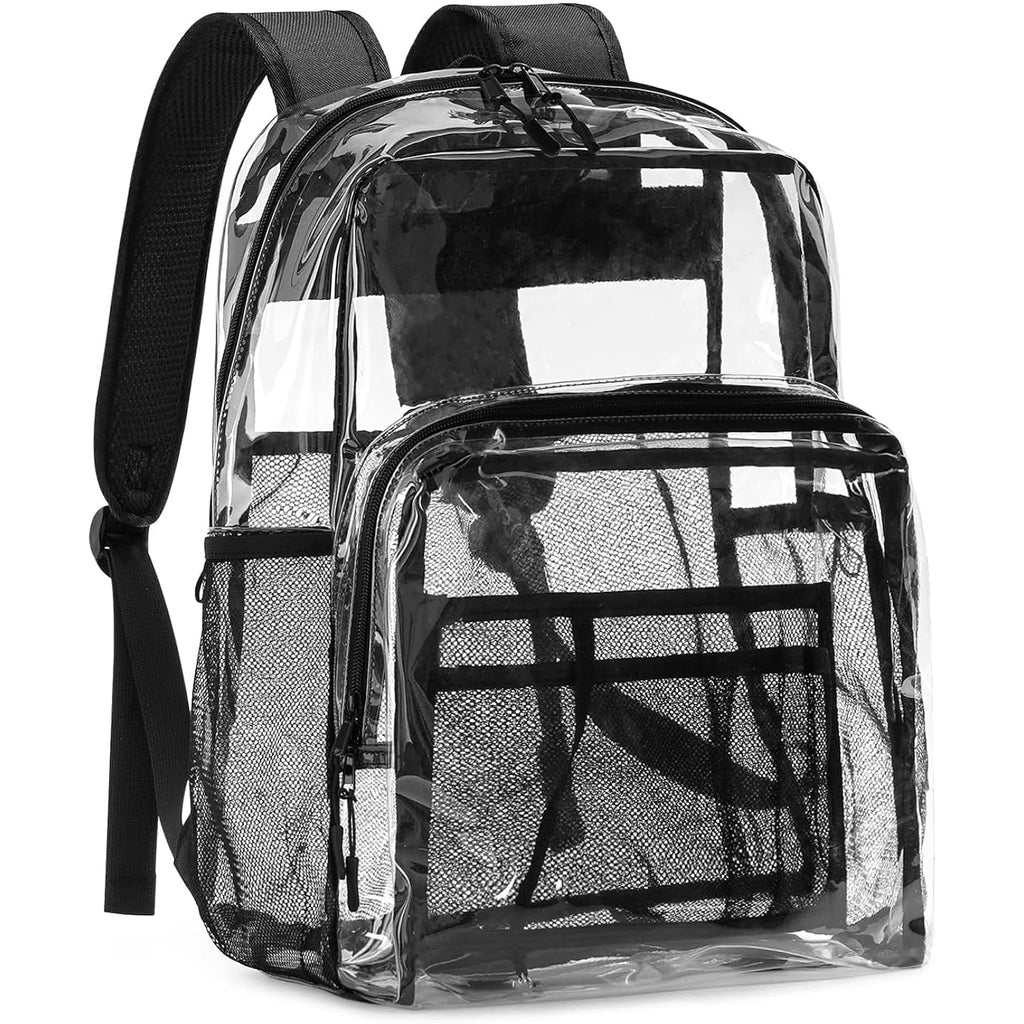 Clear Backpack Heavy Duty, 17 Inch Large Tpu Clear Bookbag For Boys Girls Adult, See Through Book Bag Transparent Backpacks With Multiple Pockets For School College Work Casual Sport, Black