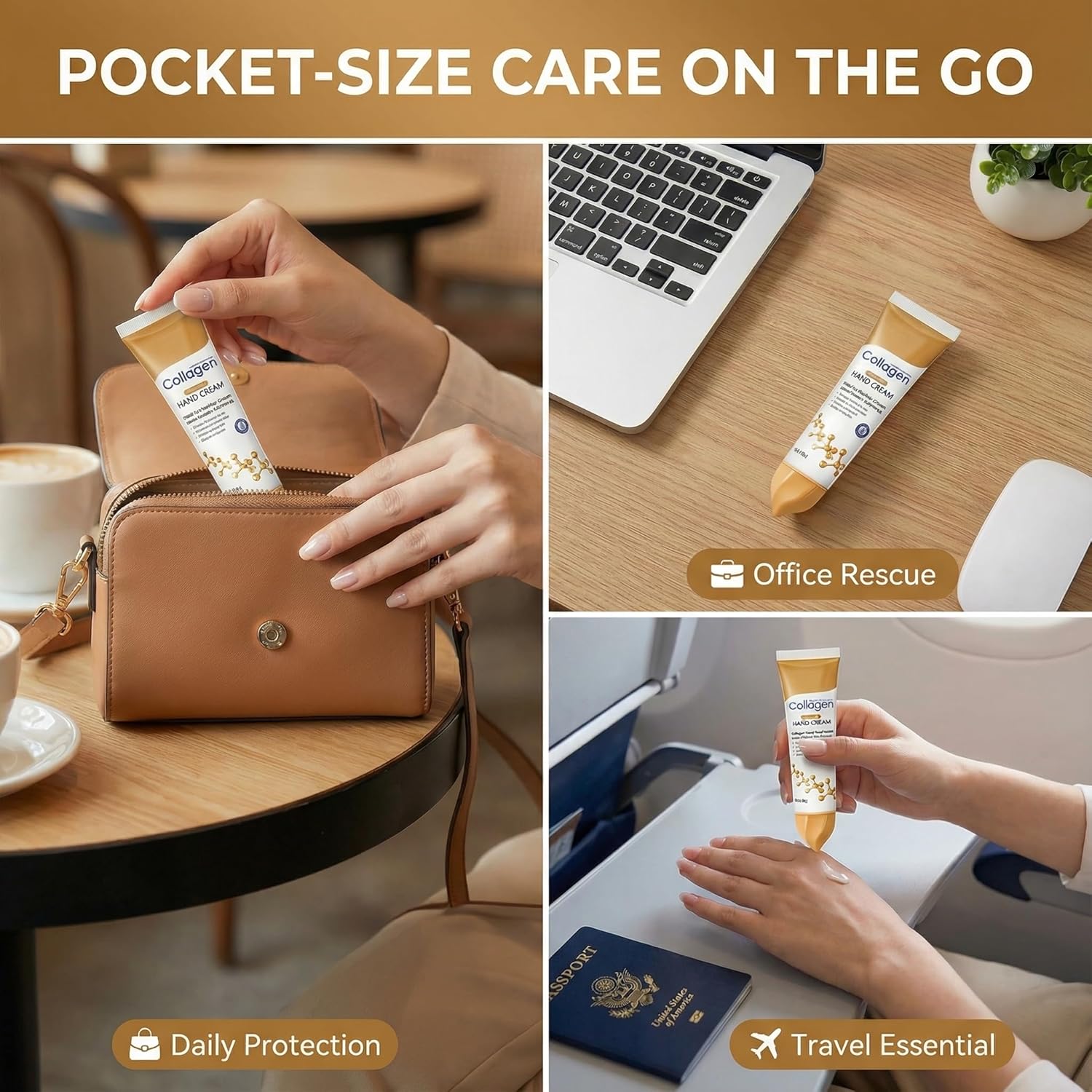 Collagen Hand Cream for Dry Cracked Hands, Anti-Aging & Firming Lotion with 10x Active Protein, Intensive Moisturizing Repair for Rough Skin & Fine Lines, Non-Greasy & Fast Absorbing, 2 PCS