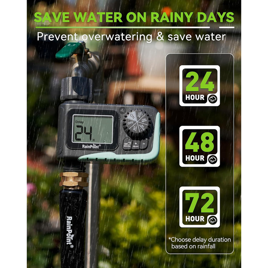 Rainpoint Sprinkler Timer, Programmable Water Timer For Garden Hose, Outdoor Soaker Hose Timed With Rain Delay/Manual/Automatic Watering System, Digital Irrigation For Yard, Lawn, 1 Outlet