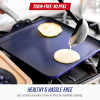 Blue Diamond 11" Nonstick Square Griddle Pan, Non Toxic PFAS-Free Diamond Ceramic, Dishwasher & Oven Safe, Even Heating, Metal Utensil Safe, Warp Control, Blue