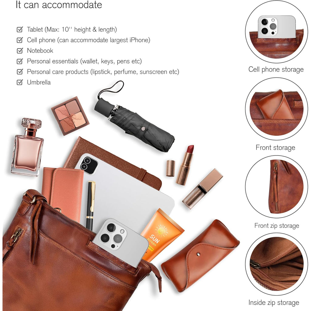 Leather Crossbody Bags for Women - Ladies Sling Handbags - Medium Cross body Purses Handbags - Purses For Women