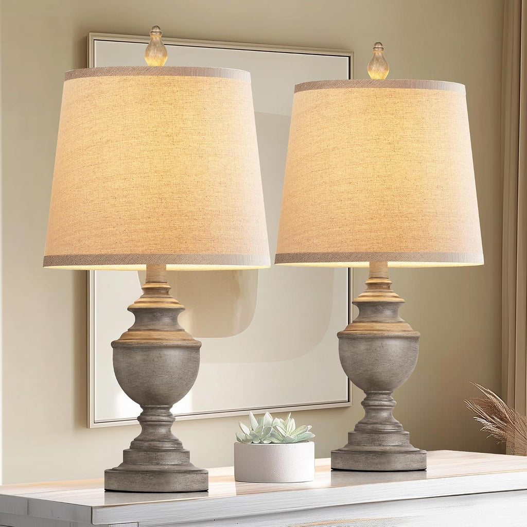 Retro Table Lamps Set Of 2, Bedside Lamp For Bedroom Rustic Farmhouse Table Lamps For Living Room, 22" Vintage Nightstand Lamps With White Shades, Antique Grey