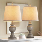 Retro Table Lamps Set Of 2, Bedside Lamp For Bedroom Rustic Farmhouse Table Lamps For Living Room, 22" Vintage Nightstand Lamps With White Shades, Antique Grey