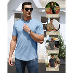 3 Pack Mens Henley Shirts Short Sleeve Casual Summer Basic Tees 3-Button Lightweight Stretch T Shirts