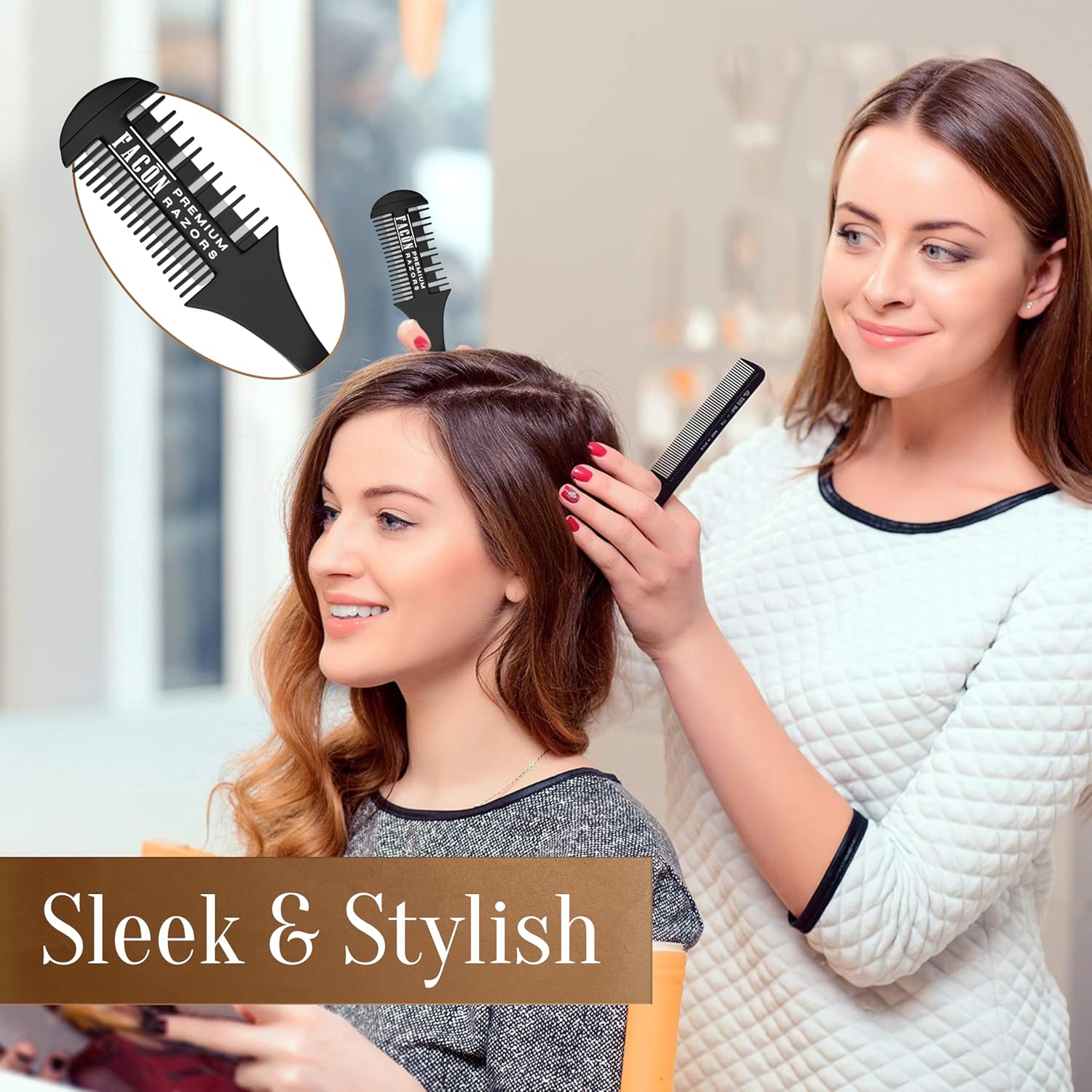 Facón Razor Comb for Hair Cutting - Professional Hair Cutting Comb Kit with 12 Replacement Blades, Double Edge Shaper for Salon & Home, Premium Styling Thinning Texturizing Split Ends Trimming Razor