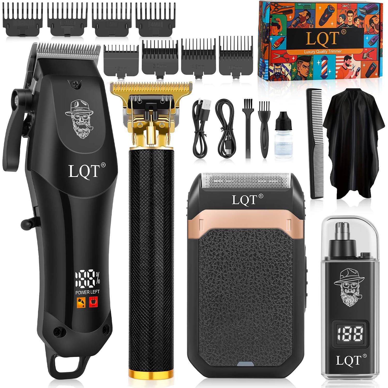 Hair Clippers For Men With Led Display, 4-Piece Cordless Grooming Kit With Hair Clipper, Beard Trimmer, Foil Shaver & Nose Trimmer, Complete Set For Home Barber