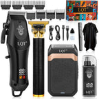 Hair Clippers for Men with LED Display, 4-Piece Cordless Grooming Kit with Hair Clipper, Beard Trimmer, Foil Shaver & Nose Trimmer, Complete Set for Home Barber