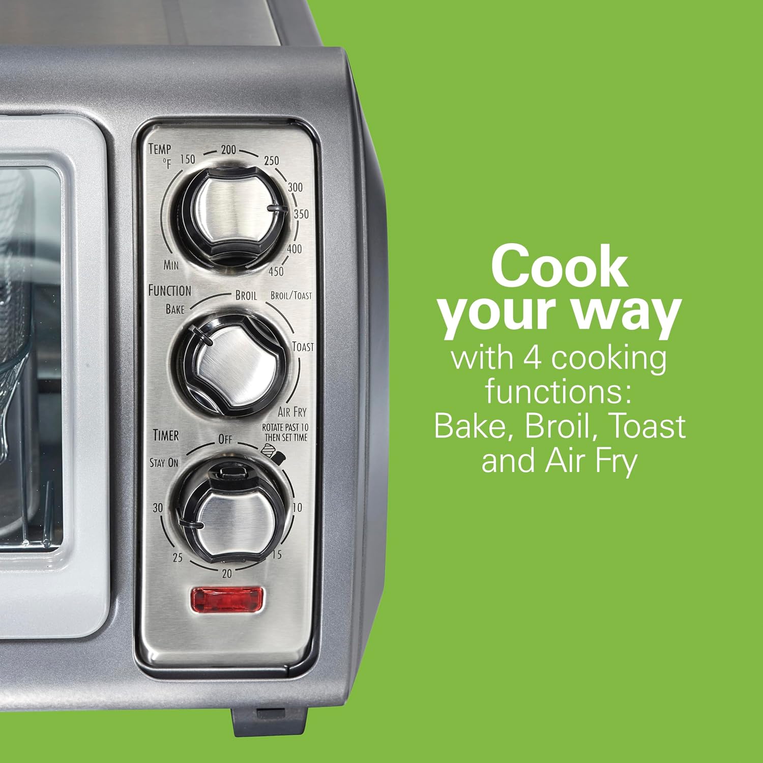 Hamilton Beach Easy Reach 6 Slice Countertop Air Fryer Toaster Oven Combo | Roll-Top Door For Easy Access | Bake, Broil & Toast Functions | 150 To 450ºF Adjustable Temp | Auto Shutoff | Stainless Steel