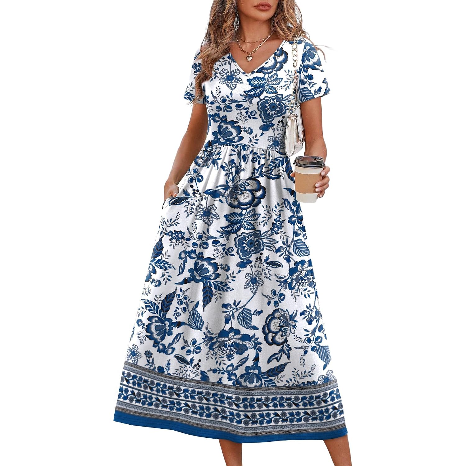 Ofeefan Summer Dresses For Women Flowy Casual A-Line Midi Dress Beach Vacation Sundresses With Pockets S-2Xl