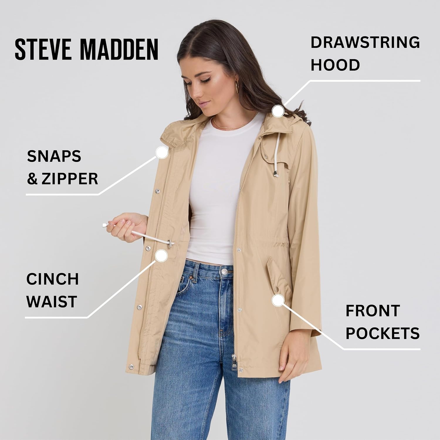 Steve Madden Rain Jacket Women - Waterproof With Hood Anorak Rain Coats For Women Windbreaker Plus Size Xs-3X