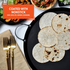 IMUSA 13.5in Carbon Steel Nonstick Round Comal with Metal Handles, Black