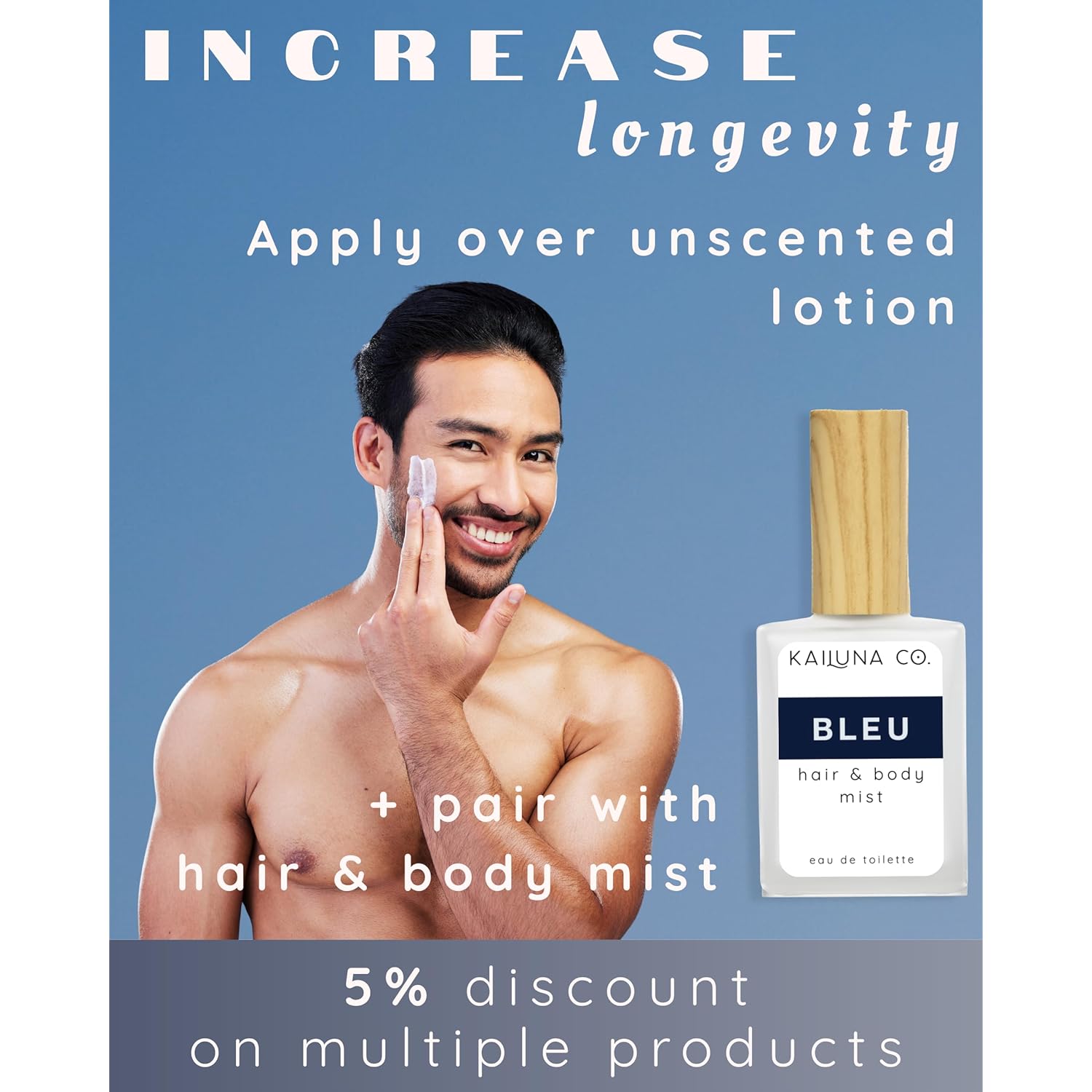 Kailuna Co. Bleu for Men Perfume Roll On with Essential and Fragrance Oils and Organic Jojoba Oil, Alcohol Free, Eau de Toilette, Made in California, 0.34 Fl Oz