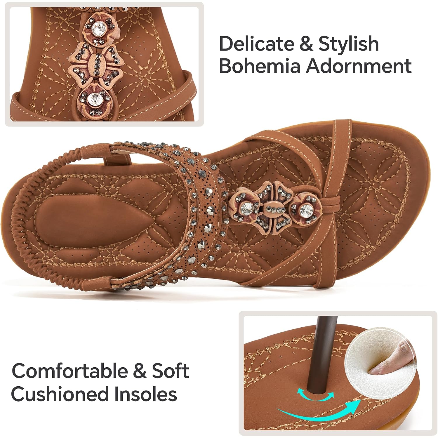 Alicegana Womens Sandals Shoes Comfort Walking With Non Slip On Casual Summer 2026 Shoes Dress Ankle Elastic Jeweled Bohemian Flats Vacation Wedding