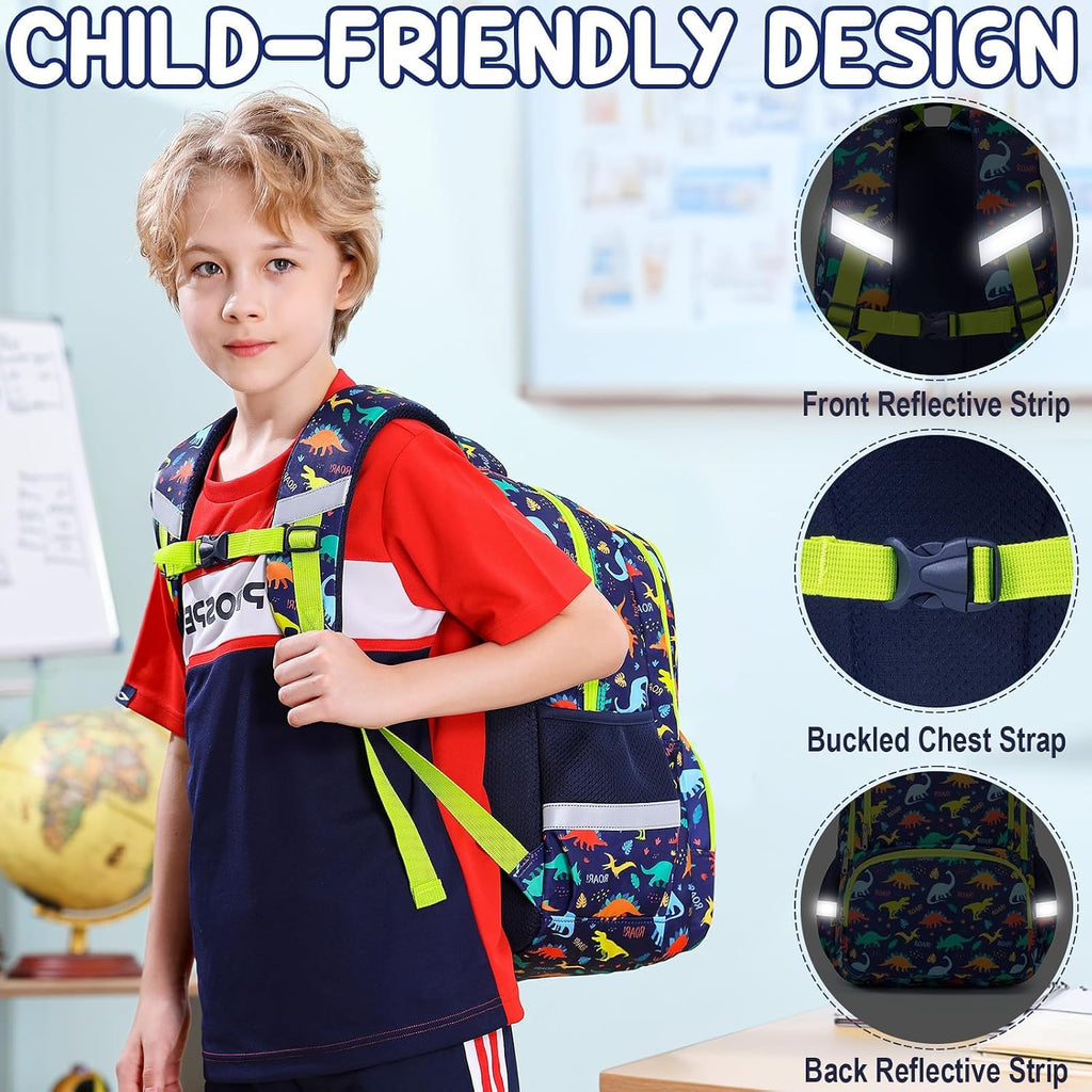 Fimibuke Kids Backpack For School Boys, 3Pcs Waterproof Toddler School Bag | Cute Bookbag Set With Lunch Box & Pencil Case For Preschool Kindergarten Elementary Back To School Student Ages 3-12, Trucks