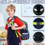 Fimibuke Kids Backpack For School Boys, 3Pcs Waterproof Toddler School Bag | Cute Bookbag Set With Lunch Box & Pencil Case For Preschool Kindergarten Elementary Back To School Student Ages 3-12, Trucks
