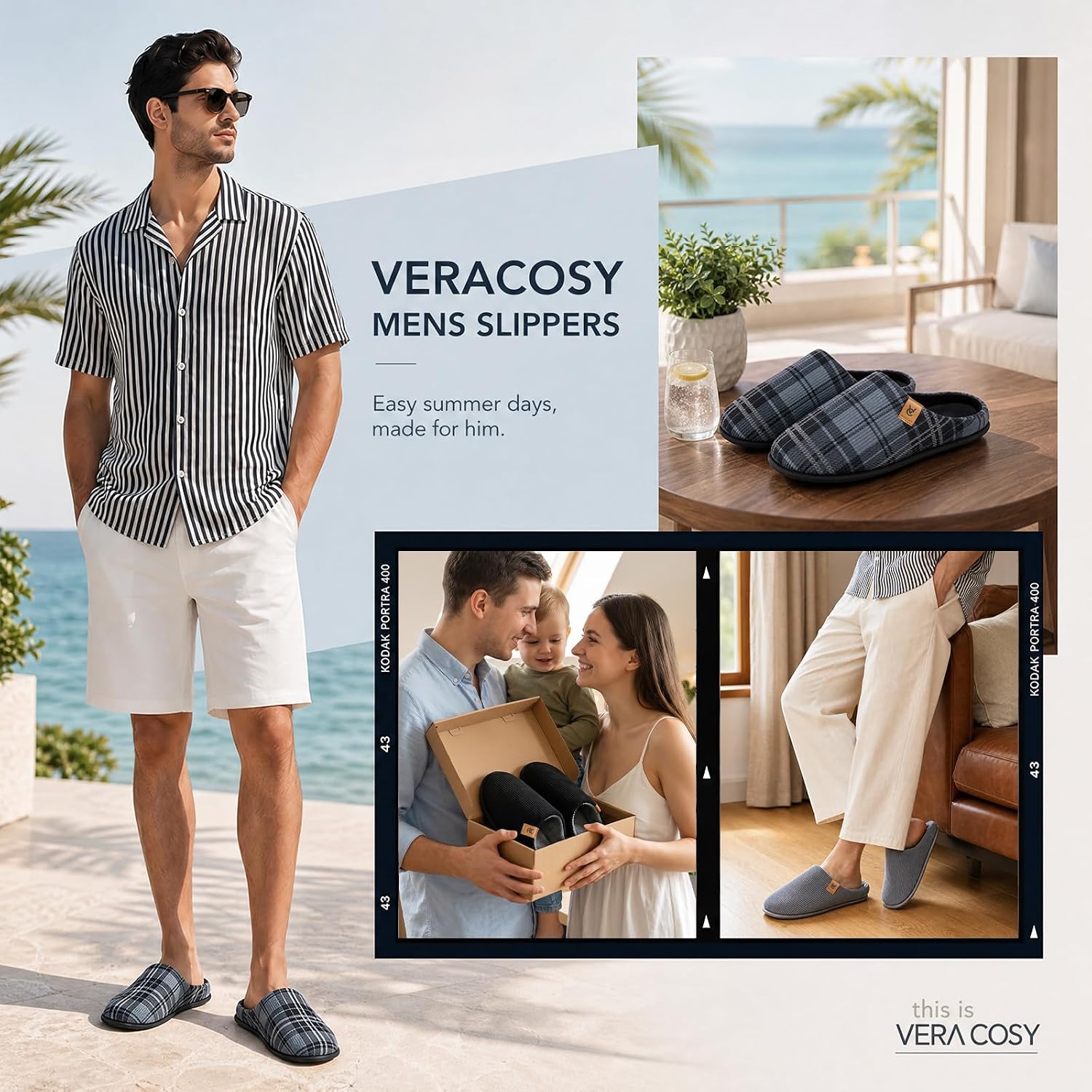 Veracosy Men'S Cozy Slip-On Slippers Corduroy Memory Foam Indoor House Shoes