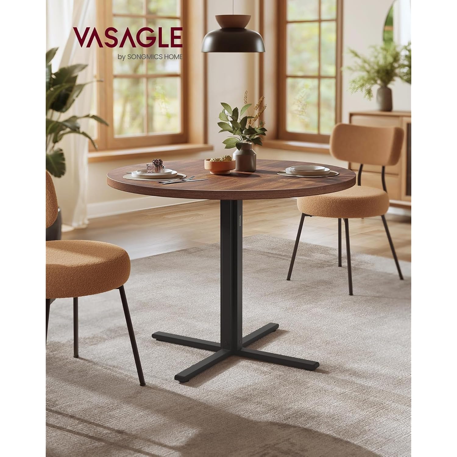 Vasagle Dining Table, Small Round Kitchen Table For 4 People, 31.5 X 29.4 Inches, For Dining Room, Living Room, Farmhouse, Water-Resistant, Somber Walnut Ukdt082K01V1