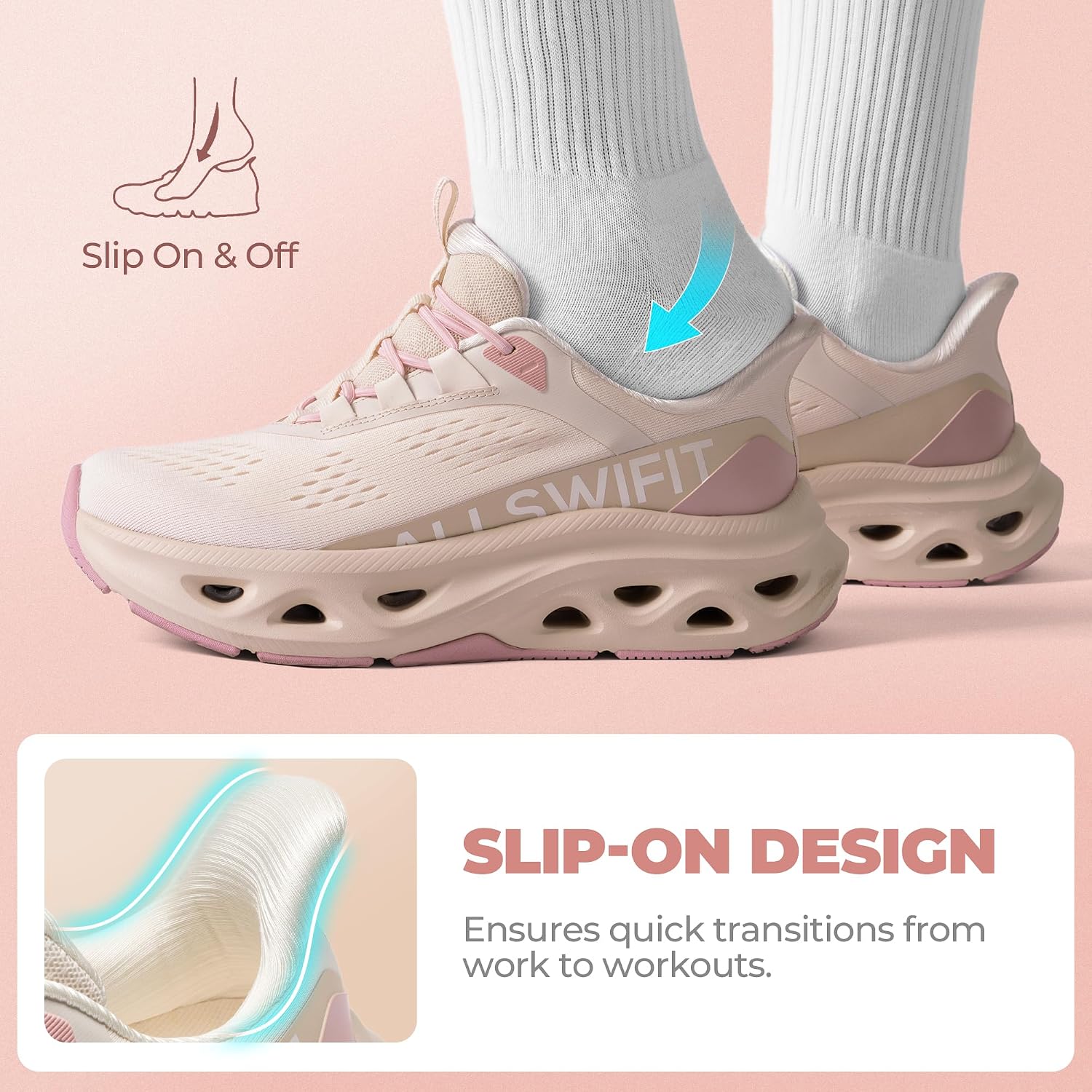 Allswifit Women'S Slip On Walking Shoes Cushioning Hands Free Non Slip Breathable Comfort Workout Running Jogging Gym Athletic Tennis Moveslide Fashion Sneakers