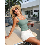 Women's Wide Strap Crop Tank Tops U Neck Flower Going Out Tank Tops Slim Fit Lettuce Print Cropped Camis Top Sleeveless Top(1-Dark Green,Medium)