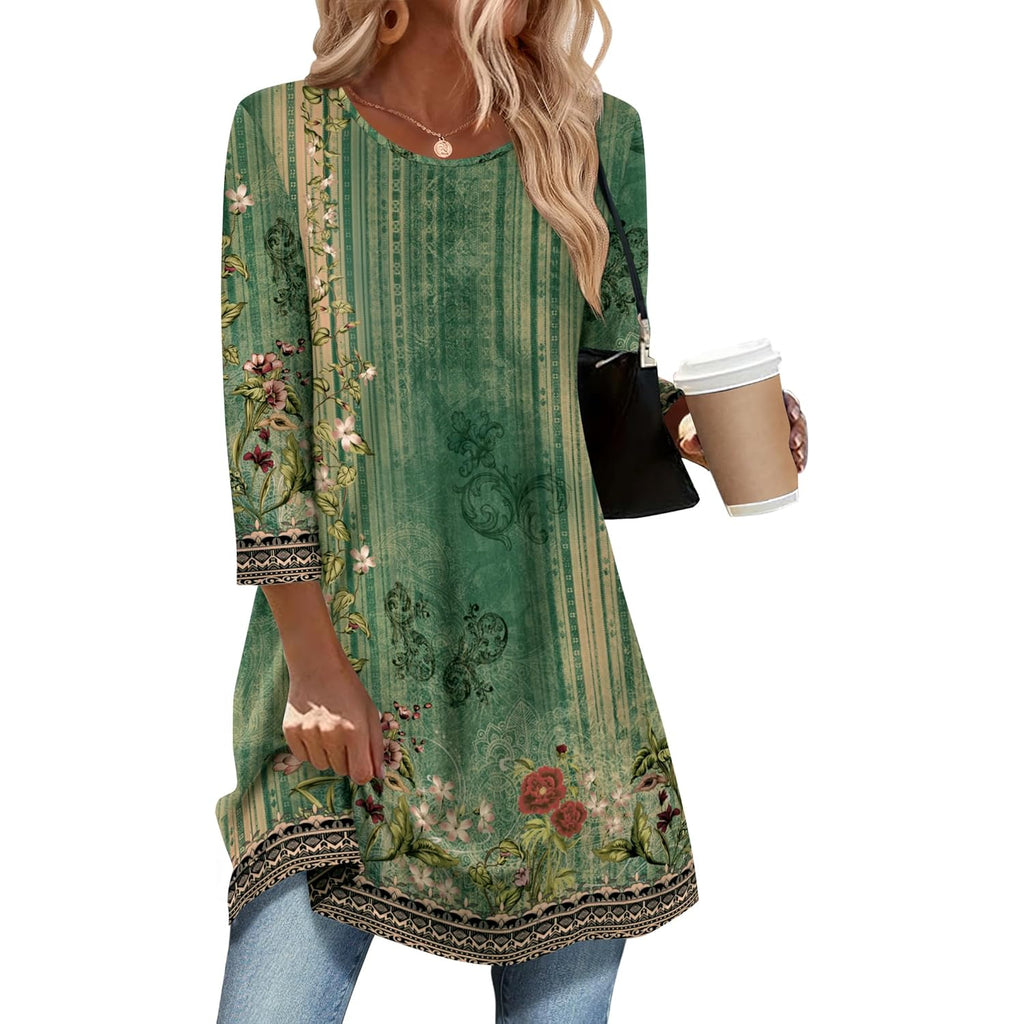 Women Tops 3/4 Sleeve Dressy Casual Plus Size Tunics to Wear with Leggings Swing Flare T-Shirt Loose Blouses