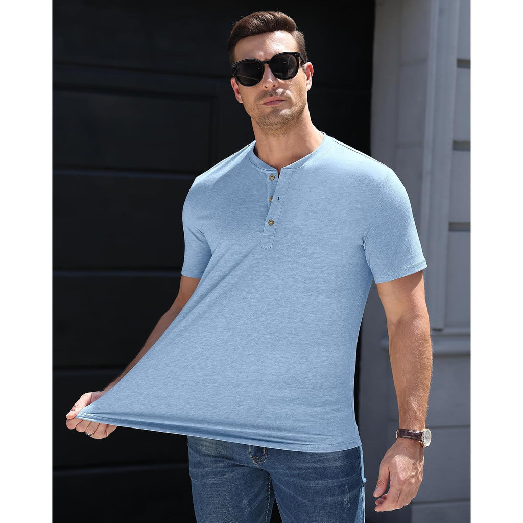 3 Pack Mens Henley Shirts Short Sleeve Casual Summer Basic Tees 3-Button Lightweight Stretch T Shirts