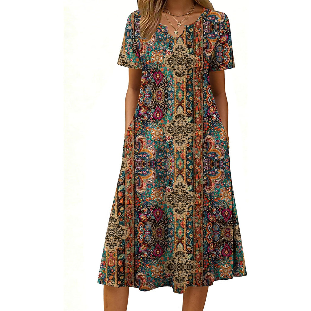 Zeagoo Summer Dresses For Women 2026 Casual Short Sleeve Aline Midi Dress With Pocket Flowy Pleated Tshirt Beach Sundress